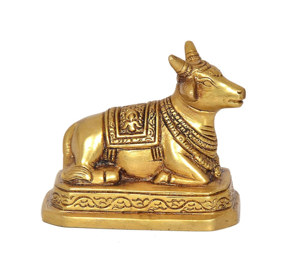 Brass Shiva Seated Nandi Statue Nandi Bull for Shiv Temple Showpiece Home Pooja (Height: 3 Inch) Study Setting