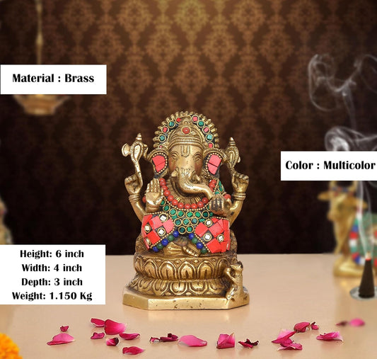 Brass Ganesha Statue (Height 6 Inch)