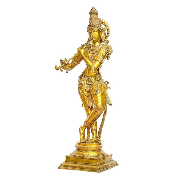 Brass Krishna Murli Manohar Statue (Height 35 Inches) Entryway Setting