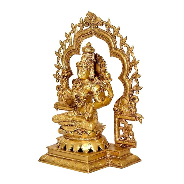 Maa Lakshmi Sitting On Lotus Asan Brass Statue Idol Hindu Laxmi Statue Home Office Decor & Puja (Height: 15.5 Inches) Study Setting