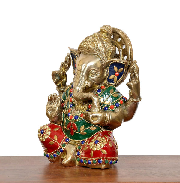 Brass Lord Ganesha Idol perfect for home mandir (Height 7 Inch) Study Setting