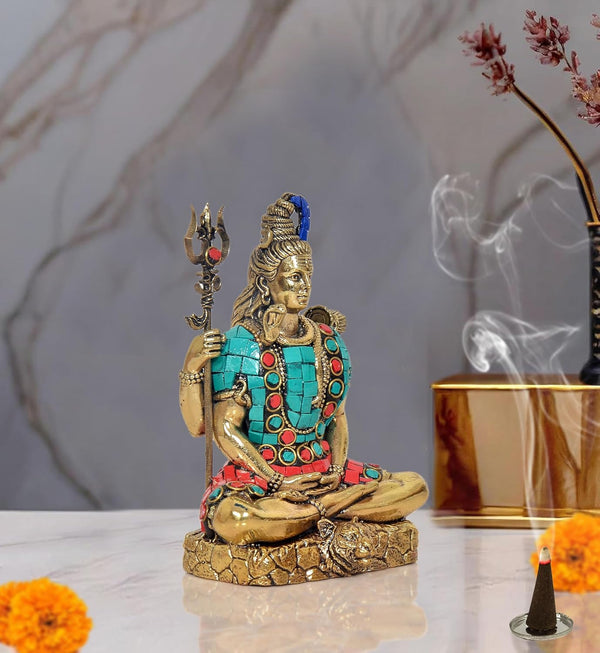 Fine Brass Lord Shiva Shiv Murti Sculpture,for Home Decor, Mandir, Ofice (Height : 5 Inch) Study Setting