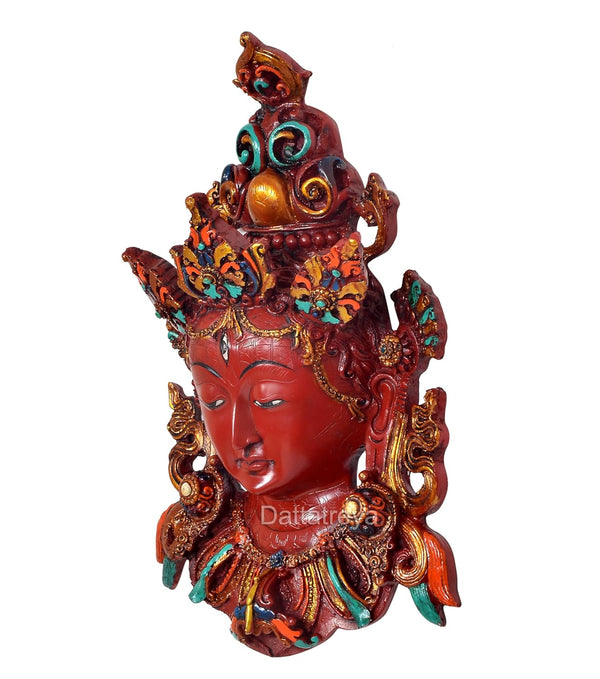 Resin Goddess Tara Wall Hanging Mask Buddhist Deity Handmade Statue Nepali Style (Height : 12 Inch) (Multicolour) Study Setting