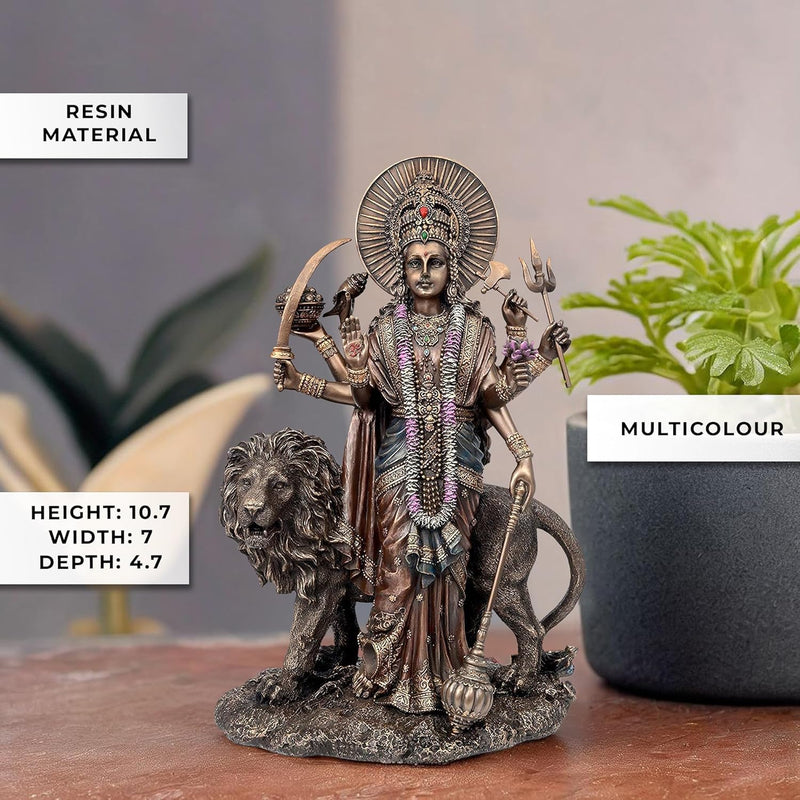 Resin Goddess Durga With Lion Idol (height - 11)