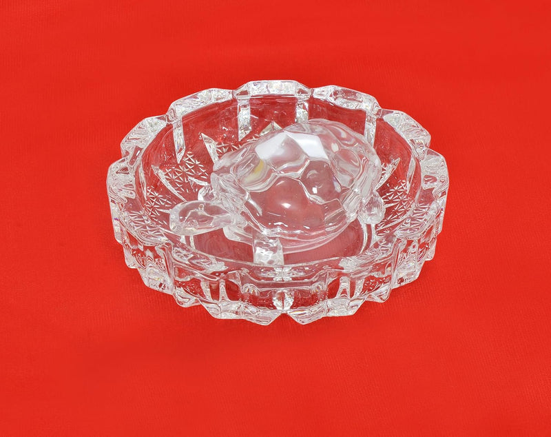 Crystal Tortoise with Plate Figurine (Height: 1.5 Inch)