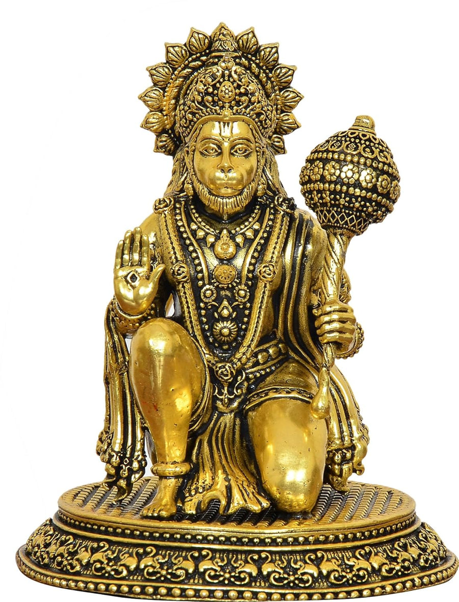 Superfine Brass Hanuman JI Sitting Statue Golden (Height: 4.5 Inch) Craft Detail