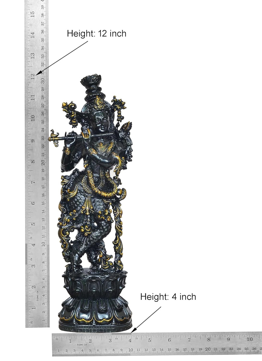 Superfine Brass Lord Krishna Figurine Playing Flute (Height 12 Inch) Craft Detail