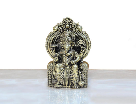 Superfine Brass Lord Ganesha Idol Ganesh Statue Decorative Sculpture for Home Office Mandir Pooja Showpiece (Height 4 Inch)