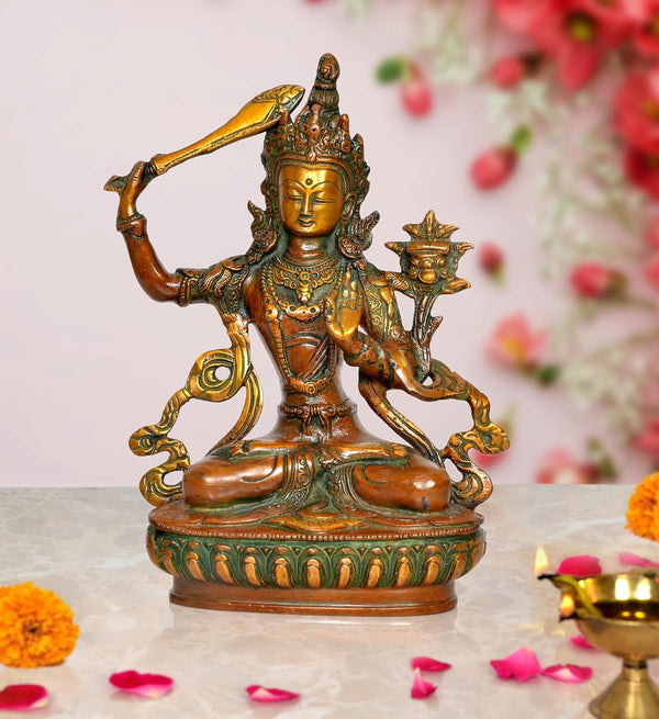 Brass Tara Devi Statue - for Worship, Meditation Spaces, Home Decor, or as a Thoughtful Spiritual Gift. (Height 9 Inch) Mandir Setting