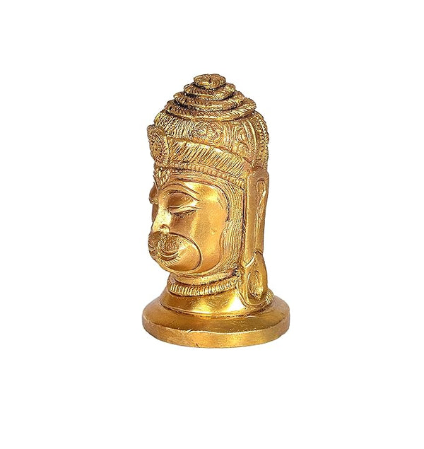 Brass Hanuman Head Face Idol Showpiece Home Office Golden Height 4 Inches Study Setting