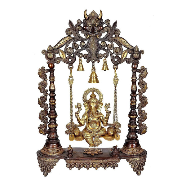 Brass Ganesha Swing (Height : 27 Inches) (Brown) Mandir Setting