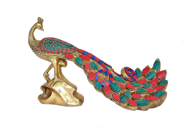 Brass Peacock Showpiece for Gifting (Height 7 Inch) Study Setting