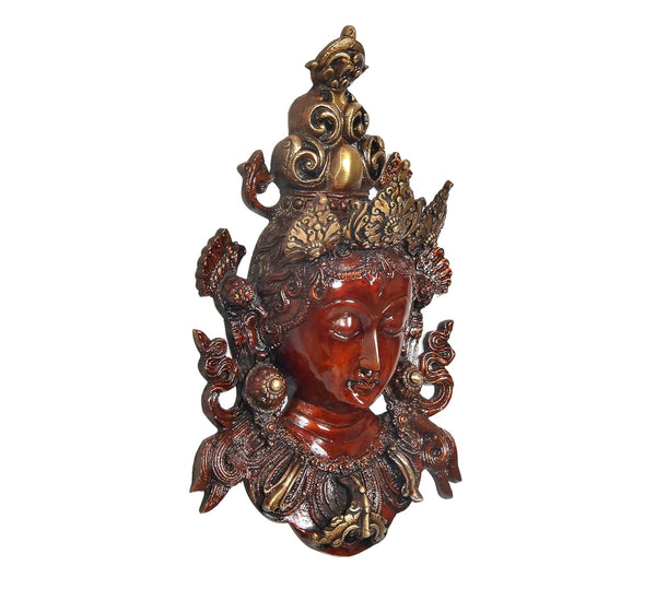 Brass Goddess Tara Wall Hanging Mask Buddhist Deity Statue (Height: 12.5 Inch) Multicolour 1 Study Setting