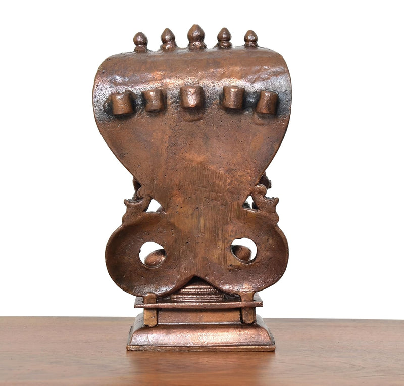 Copper Lord Ganesha with Adishesha Nag Statue (Height 6 Inch)