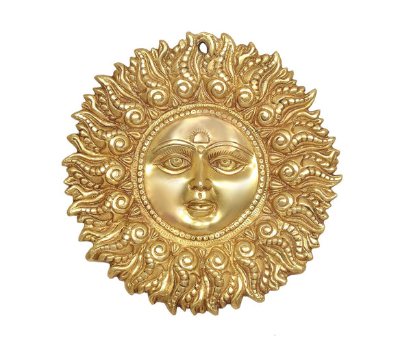 Brass Surya Dev Bhagwan Wall Hanging (Height: 11 Inches) Entryway Setting
