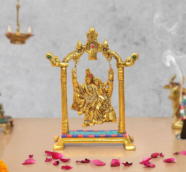 Metal Radha Krishna Idol on Swing Statue (Height : 7 Inch) Mandir Setting