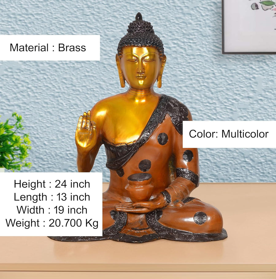 Brass Abhaya Mudra Buddha Idol (Height 24 Inch) Craft Detail