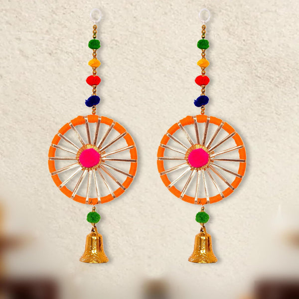 Rajasthani Wall Door Hanging Latkans Toran with Pom Pom for Office Door Window Haldi Mehndi Wedding Diwali Festival Decoration Items | Pack of 2 | (Height: 15 Inch) Mandir Setting