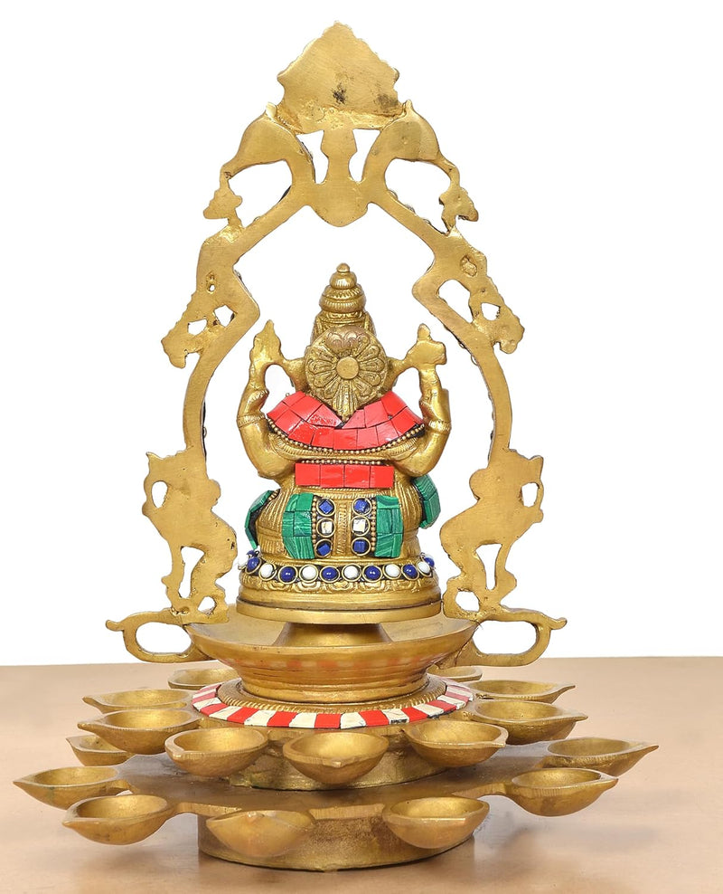 Brass Ganesh Diya with 21 Oil Lamp Showpiece (Height 12 Inch)