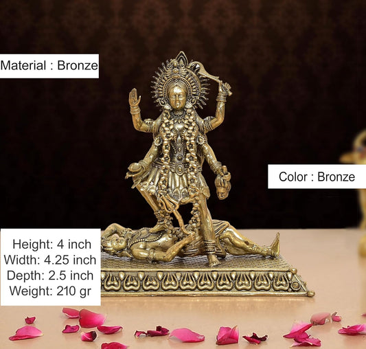 Superfine Brass Mahakaali Idol with Shivji (Height: 4 inch)
