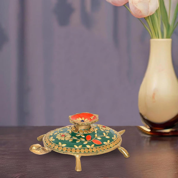 Brass Handcrafted Tortoise Figurine Kachua Unique Home Decor Vastu Accent (Height: 2.5 inch) Mandir Setting