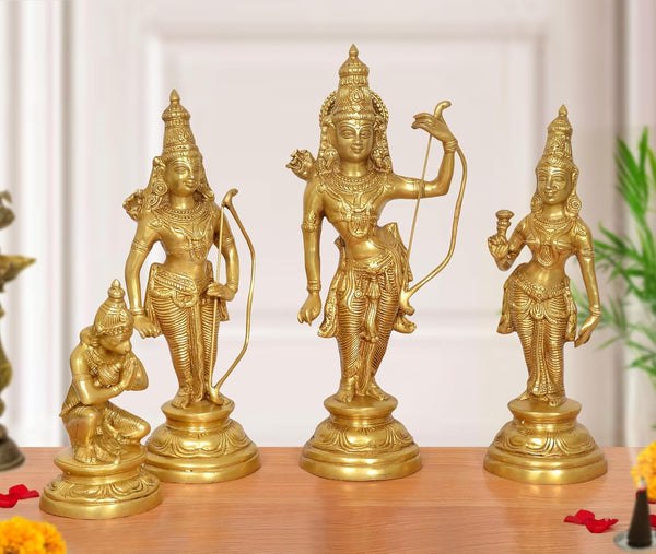 Brass Made Lord Ram Darbar Religious Indian Art Statue Idol Golden (Height:16 Inches) Entryway Setting