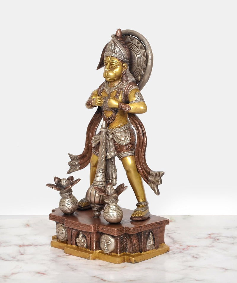 Brass Standing Hanuman Ji Murti Showing Ram and Sita in His Heart (Height: 12.5 inch)