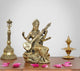 Bronze Maa Saraswati Statue Suited for School Bag  (Height 5 Inch)