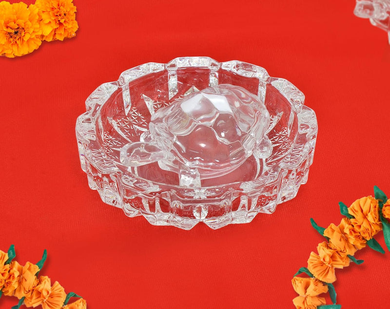 Crystal Tortoise with Plate Figurine (Height: 1.5 Inch)