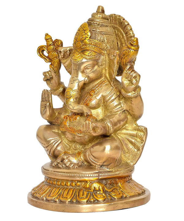 Brass Lord Ganesha Idol Ganesh Statue Decorative Sculpture for Home Decor Office Mandir Pooja Temple Showpiece (Height 8 Inch) Study Setting