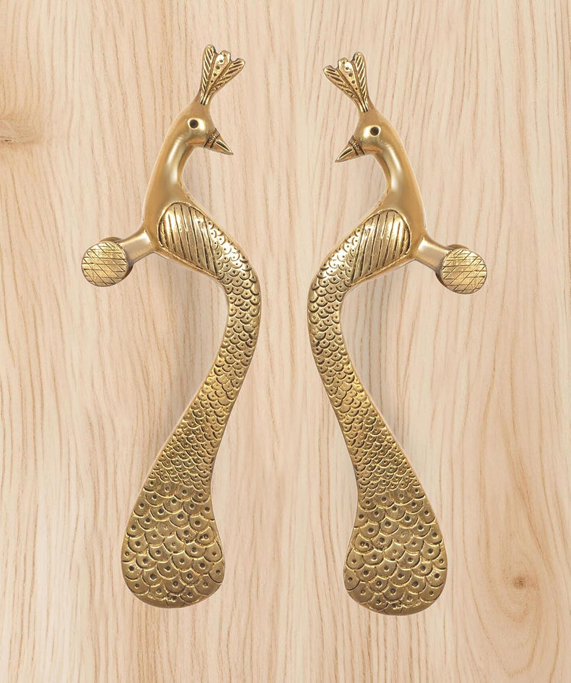 Brass Peacock Design Door Handle Pair (Pack of 2) (Height : 10 inch)