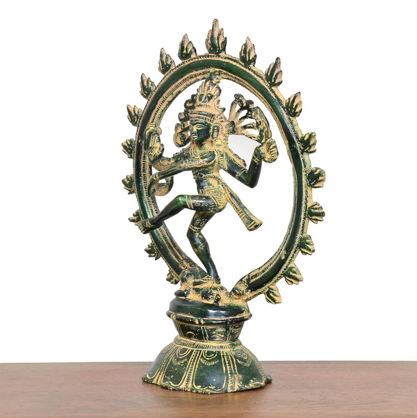 Brass Natraj Lord Shiva Dancing (Height: 9 inch) (Multigreen) Study Setting