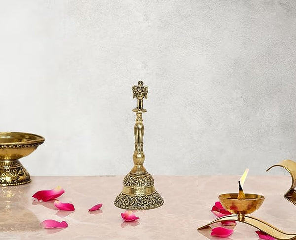 Fine Brass Pooja Bell with Garun On Top Garuda Ganti || Ghanti for Pooja Mandir || (Height 5.5 Inch) Mandir Setting