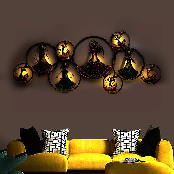 Iron Folk Musicians Wall Art with Backlit LED (Height: 25 Inches)