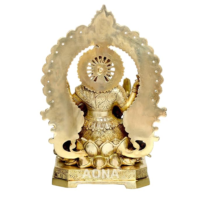 Goddess Lakshmi Carved Frame with Kirtimukha in Brass Idol Sitting On Lotus 42 cm Height 29 cm Width Craft Detail