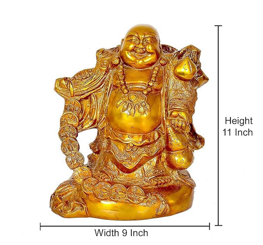 Brass Laughing Buddha Statue for good luck (Height: 10 inches)