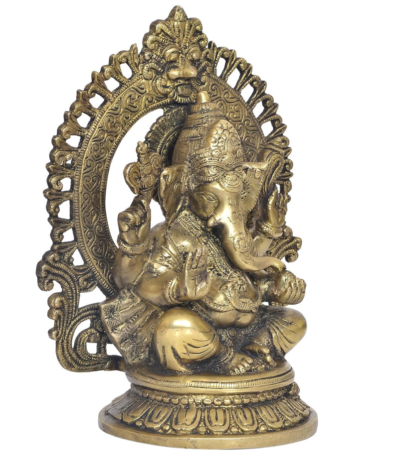Brass Lord Ganesha Idol Sitting Ganesh Statue Decorative Sculpture for Home Decor Office Mandir Pooja Temple (Height 10 Inch)