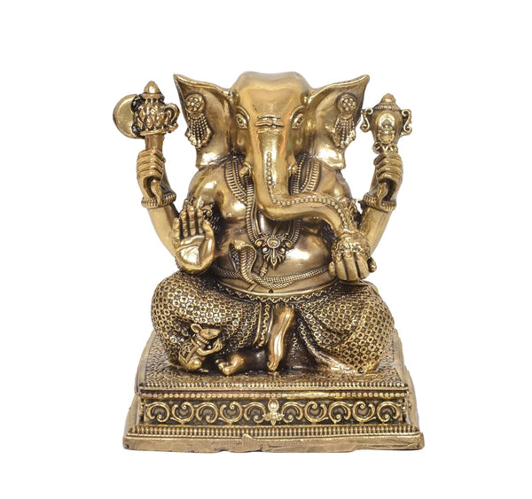 Superfine Brass Lord Ganesha Statue – Ganesh Ji, Vinayak, Ganapati Bappa Murti for Home Temple, Mandir, Office Décor & Pooja (Height: 5 Inches) Entryway Setting