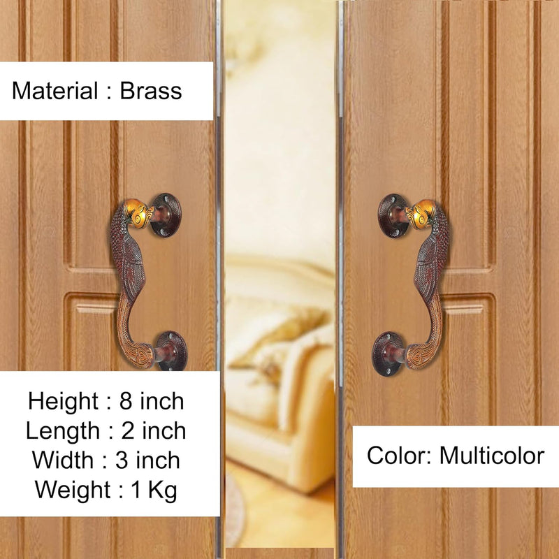 Brass Peacock Door Handle Pair (Set of 2) (Height : 8 inch)