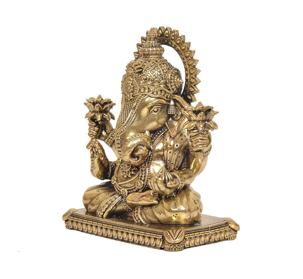 Brass Lord Ganesha Statue | Traditional Ganesh Vinayak Ganapati Bappa Idol for Home Decor, Mandir, Puja & Office (Height: 6 Inches) Study Setting