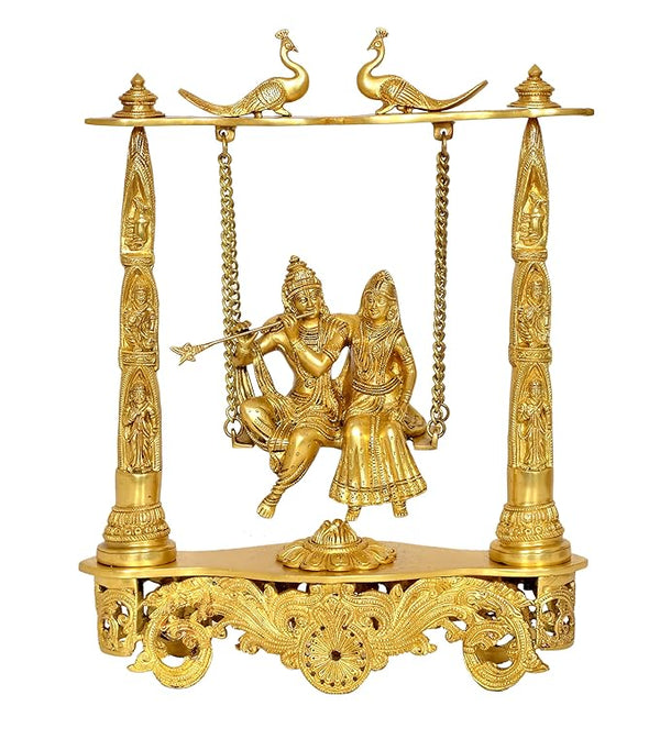Brass Murlidhar Radha Krishna Murti Statue Idol Playing On Swing Idol Brass Statue, (Height 19 Inch) Entryway Setting