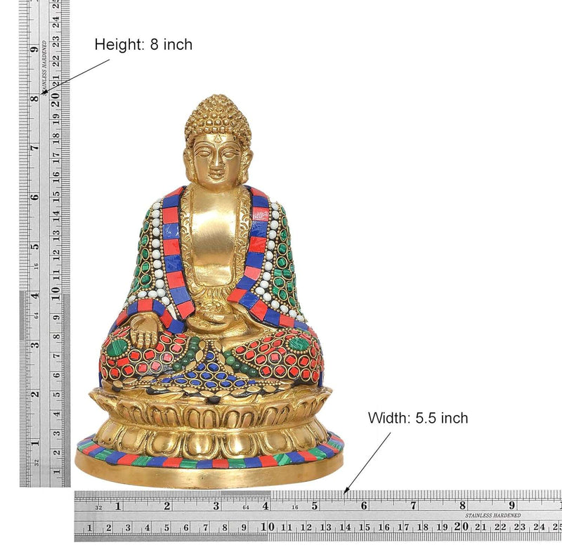Brass Buddha in Dhyan Mudra (Height 8 Inch) (Multicolour 1)