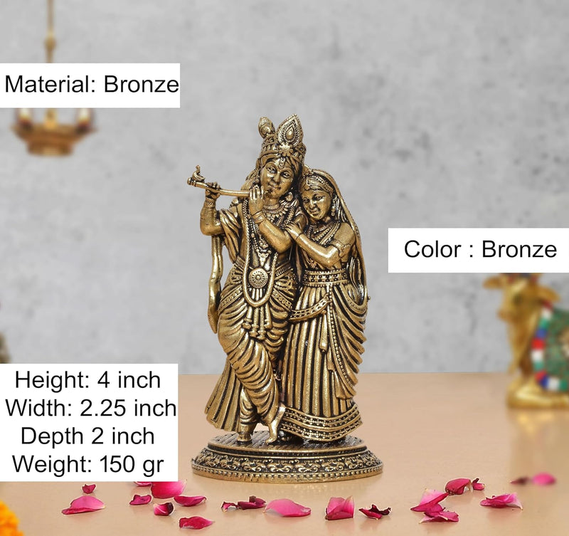Bronze Radha Krishna Idol (Height 4 Inch)