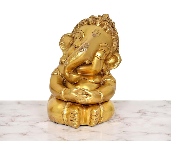Brass Bal Ganesha Murti (Height: 9 Inch) Study Setting