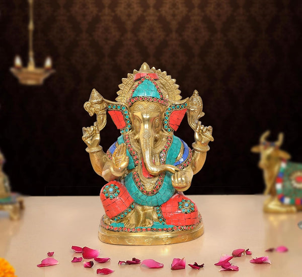 Handcrafted Ganpati Bappa Murti (Height 9 Inch) Mandir Setting