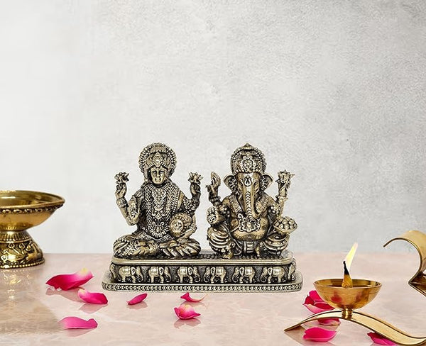 Fine Brass Lakshmi Ganesha Idol Laxmi Ganesh Diwali Pooja Gift Decoration Showpiece (Height 3 Inch) Mandir Setting