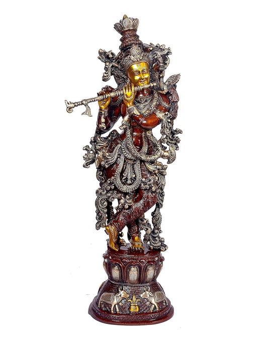 Brass Radha Rani and Lord Krishna Showpiece (Height: 29inches)