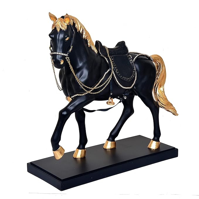Polyresin Black Royal Horse Statue Showpiece (Height: 19 inches)