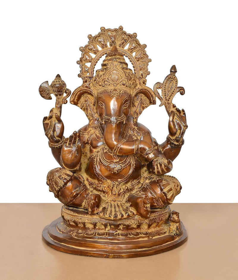 Brass Big Ganesha Statue (Height 19 Inch) Brown Color