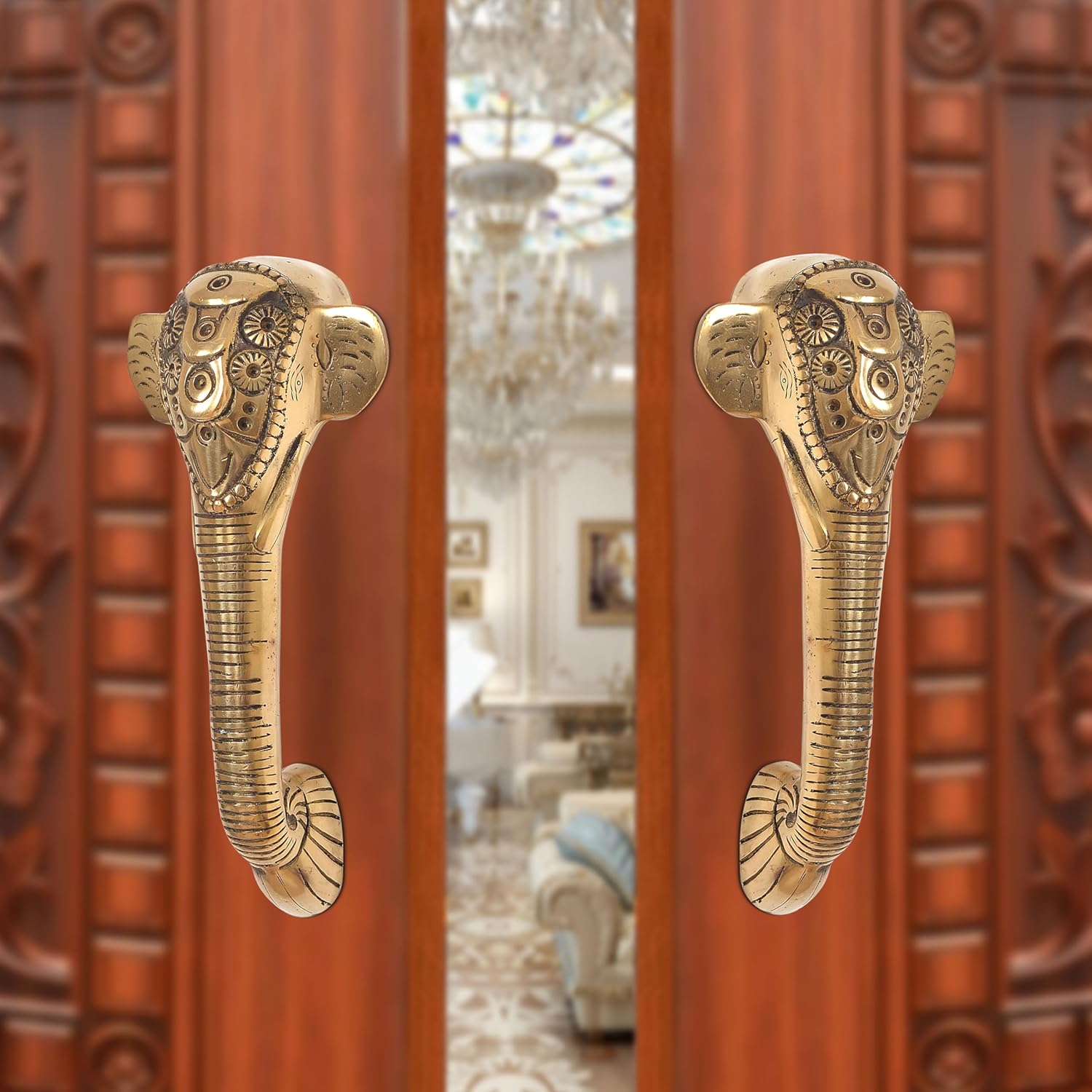 AONA Brass Ganesha Face Door Handle Pair (Pack of 2)